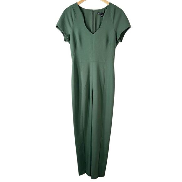 BLACK HALO Gypsy Rose Rainforest Green Jumpsuit Size 4 Tapered Leg Short Sleeve - Picture 3 of 12